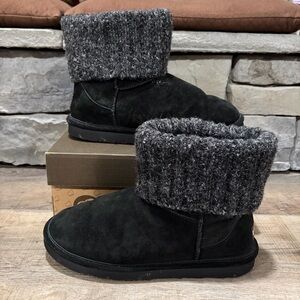 LAMO Footwear Ladies Black W/ Grey Sweater Cuff Suede Winter Boots Size 10